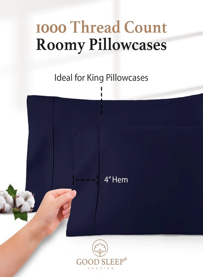 Good Sleep Bedding طقم أغطية وسائد كينج باللون الأزرق الداكن، مكون من قطعتين، مصنوع من القطن المصري 100%، بنسيج ساتان ناعم كالحرير، يوفر راحة فائقة أثناء النوم، ومقاسًا مثاليًا. - Image 3