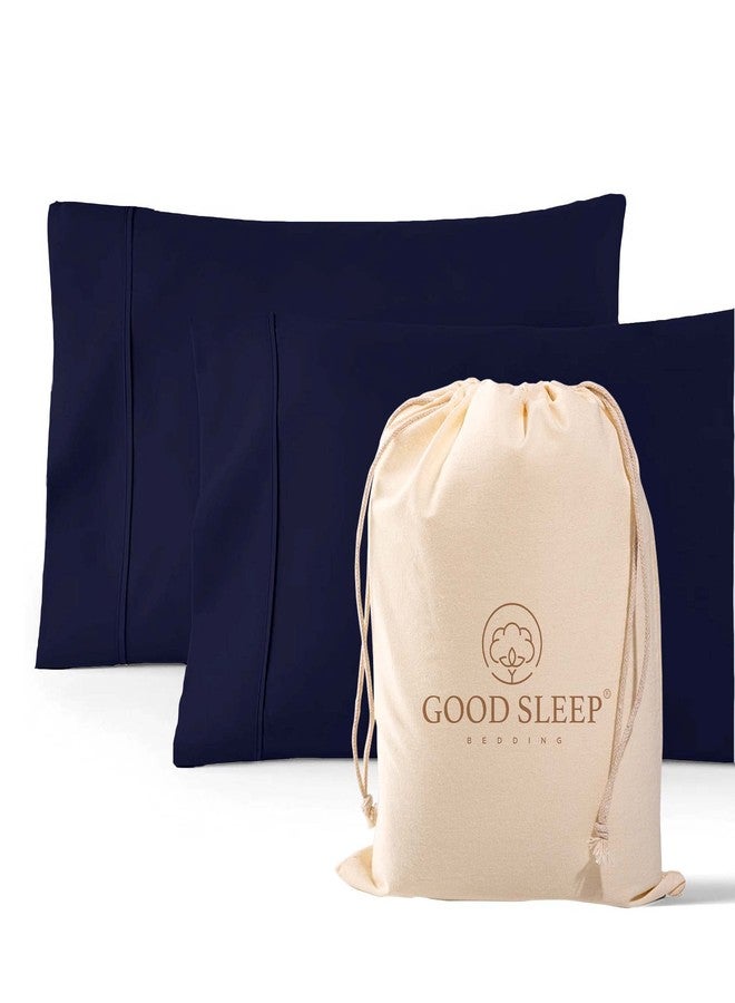 Good Sleep Bedding طقم أغطية وسائد كينج باللون الأزرق الداكن، مكون من قطعتين، مصنوع من القطن المصري 100%، بنسيج ساتان ناعم كالحرير، يوفر راحة فائقة أثناء النوم، ومقاسًا مثاليًا. - Image 1