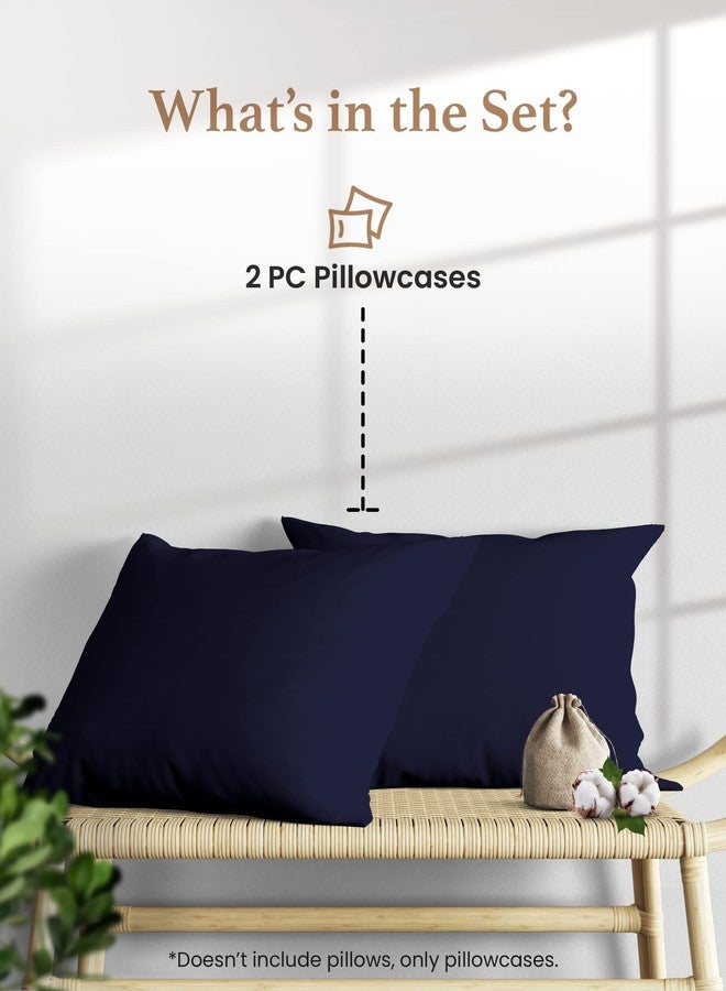 Good Sleep Bedding طقم أغطية وسائد كينج باللون الأزرق الداكن، مكون من قطعتين، مصنوع من القطن المصري 100%، بنسيج ساتان ناعم كالحرير، يوفر راحة فائقة أثناء النوم، ومقاسًا مثاليًا. - Image 2