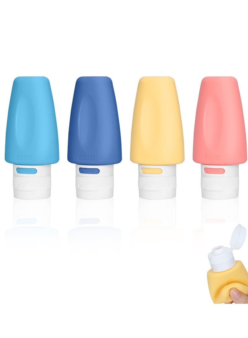 Excefore Silicone Travel Bottle 4 Pack 60ml Leak Proof Refillable Squeezable Containers for Toiletries Shampoo Conditioner Lotion - Image 1