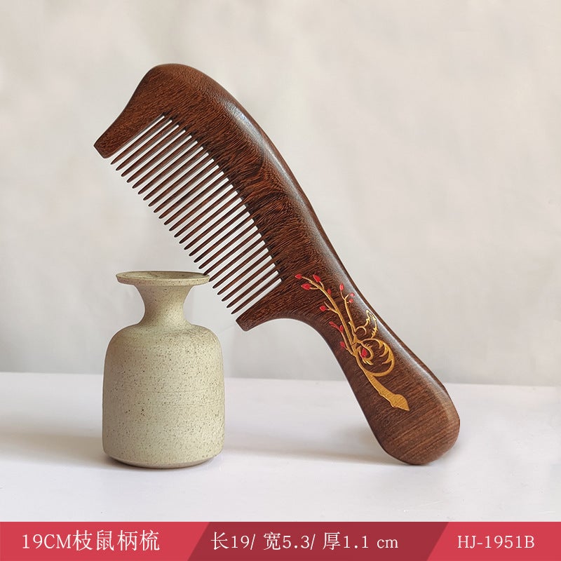 Generic Ebony Wood Comb Painted Massage Medium-Tooth 19CM rat handle comb