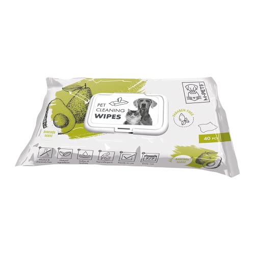 M-PETS Avocado Scented Grooming Wipes for Dogs & Cats, Hypoallergenic, Nourishing & Moisturising, Removes Odour, Dirt, Dander, Alcohol & Paraben Free (40 Wipes) - Image 1