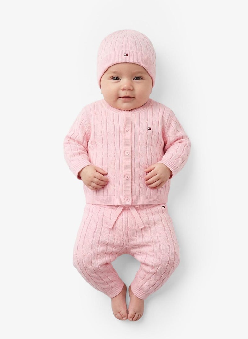 TOMMY HILFIGER Kids Cable Pant and Top Beanie Set - Image 1