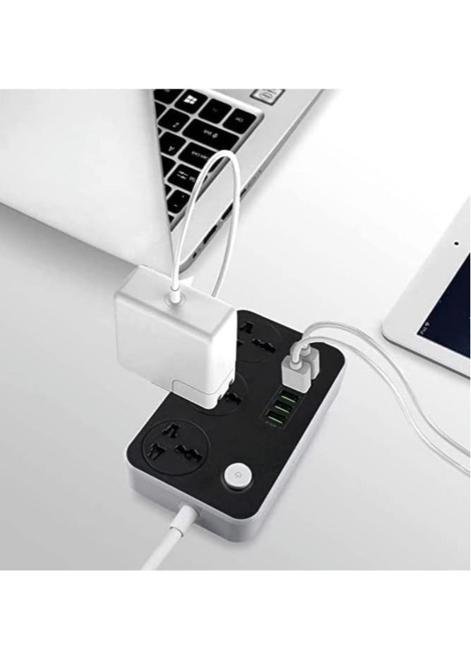 Generic Power Strip with USB Ports Long Cord Universal Socket 3 Outlets Surge Protector 6 Quick USB (4A) Charging Station 3M Power Cord 2500W Circuit Breaker Child Safe Door (Black & Grey)  - Image 2