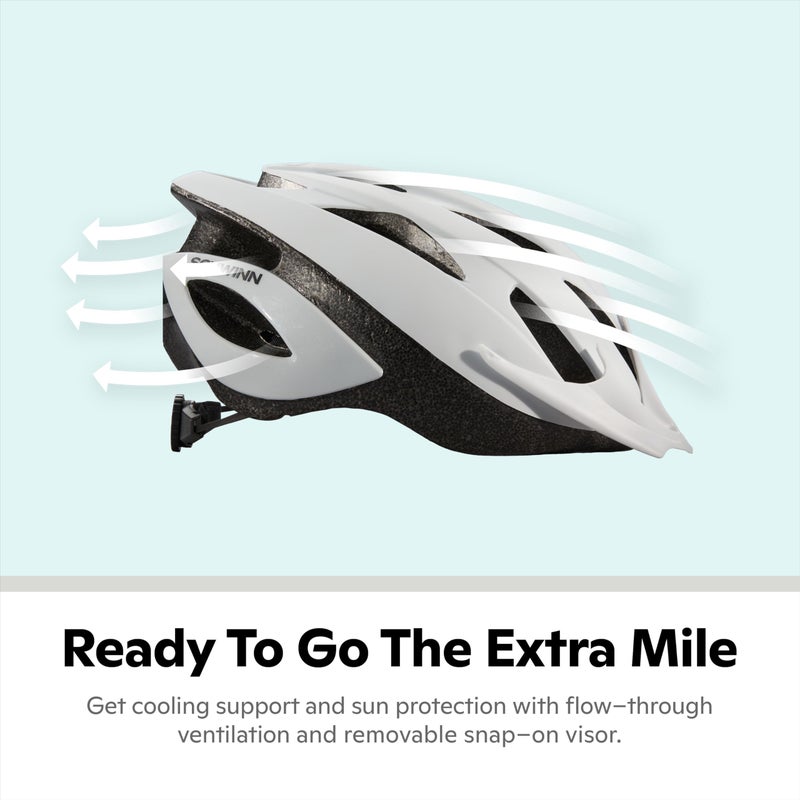 Schwinn Thrasher Helmet for Adults, White, Size 58-62 cm for Riders Ages 14+, Lightweight Microshell, Adjustable Dial and Straps, Interior Padding, 20 Air Vents, Removable Visor, Adult Bike Helmet - Image 2