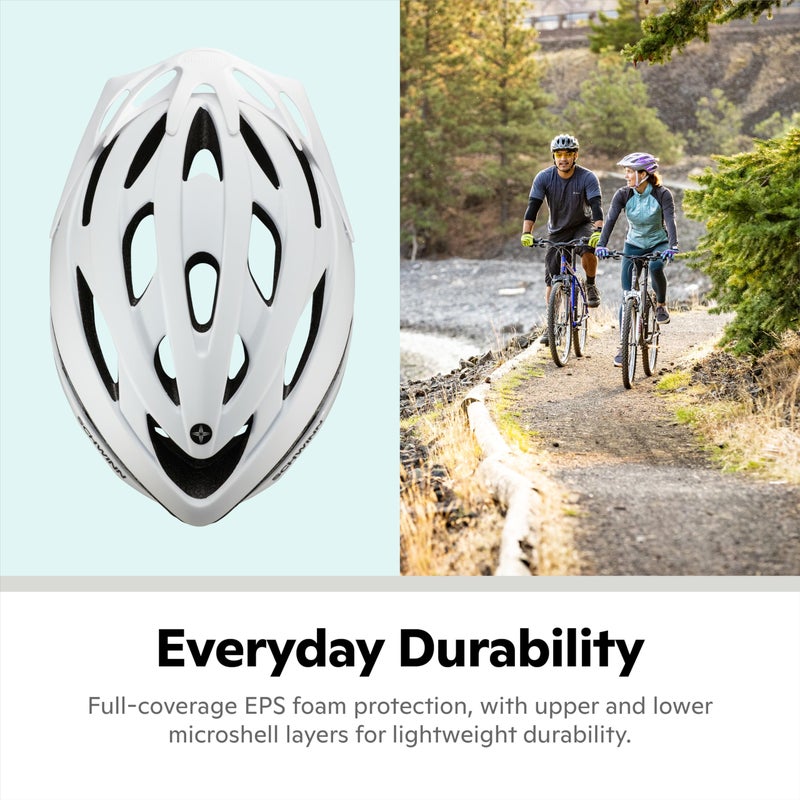Schwinn Thrasher Helmet for Adults, White, Size 58-62 cm for Riders Ages 14+, Lightweight Microshell, Adjustable Dial and Straps, Interior Padding, 20 Air Vents, Removable Visor, Adult Bike Helmet - Image 4