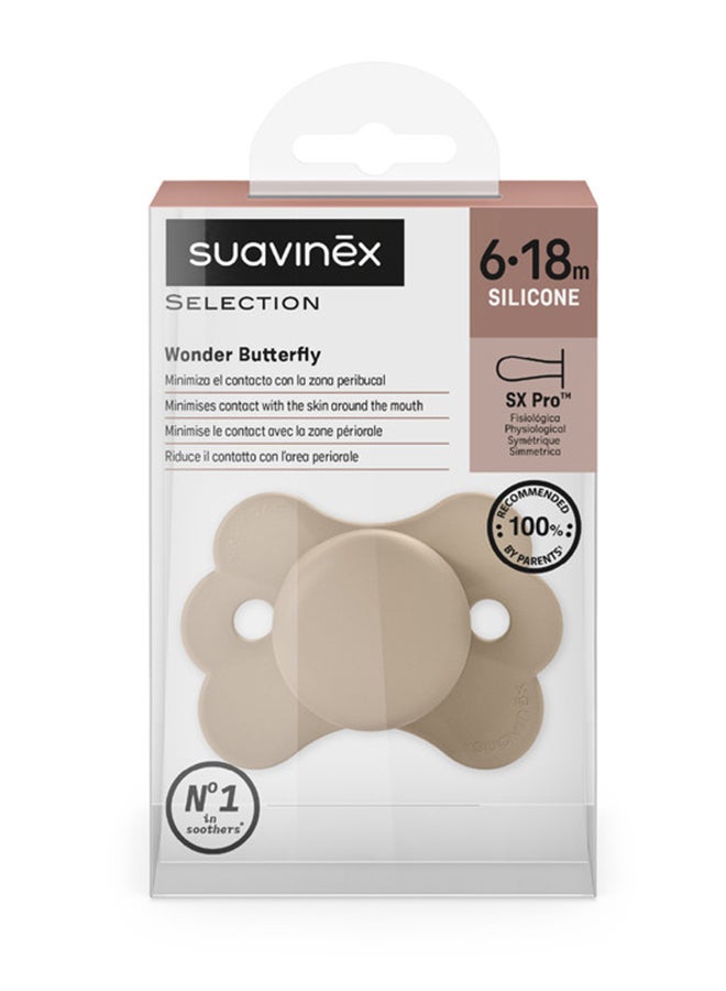 SUAVINEX سكس برو مصاصة على شكل فراشة فائقة النعومة للأطفال من 6-18 شهر مع حلمة سيليكون آمنة للأطفال - بيج - Image 3