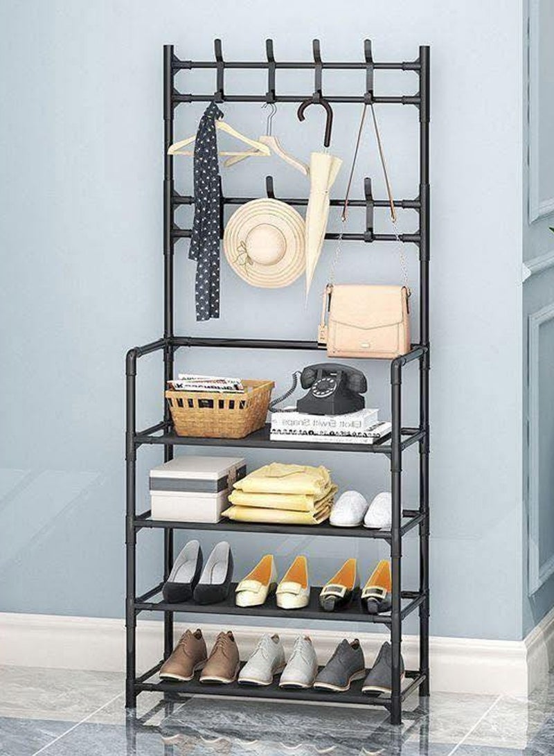 LINGWEI Multi-Functional Shoe Rack with Hanging Hooks - 60x170x28cm Sturdy Steel Pipe and Plastic Frame, Shoe Cabinet Storage Organizer  - Image 1