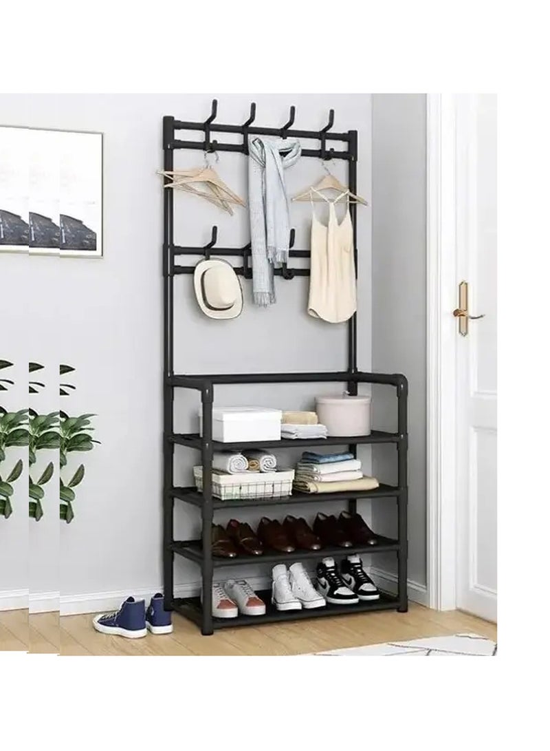 LINGWEI Multi-Functional Shoe Rack with Hanging Hooks - 60x170x28cm Sturdy Steel Pipe and Plastic Frame, Shoe Cabinet Storage Organizer  - Image 2