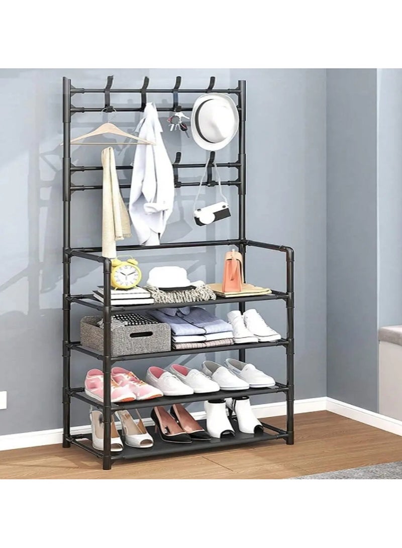LINGWEI Multi-Functional Shoe Rack with Hanging Hooks - 60x170x28cm Sturdy Steel Pipe and Plastic Frame, Shoe Cabinet Storage Organizer  - Image 5