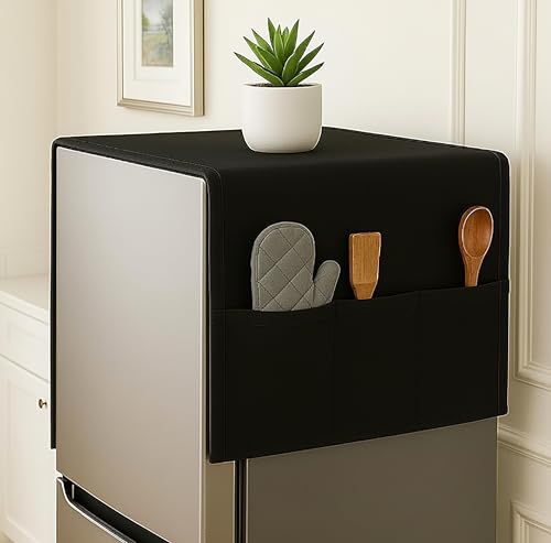Fancy Walas Refrigerator Single Door Waterproof, Dustproof, Refrigerator Top Cover, Protective Cover for Fridges with Extra Storage Space Nylon Top cover with 6 Storage Pockets ( Black, 130 x 54 cm ) - Image 1