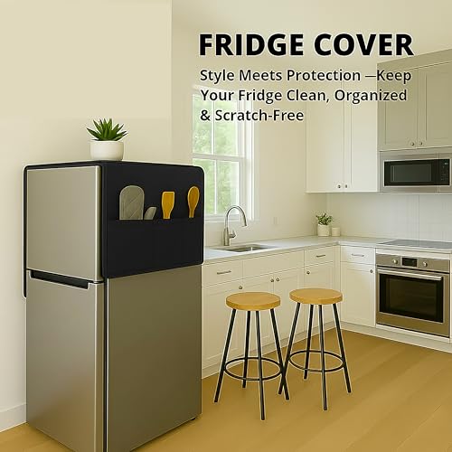Fancy Walas Refrigerator Single Door Waterproof, Dustproof, Refrigerator Top Cover, Protective Cover for Fridges with Extra Storage Space Nylon Top cover with 6 Storage Pockets ( Black, 130 x 54 cm ) - Image 5