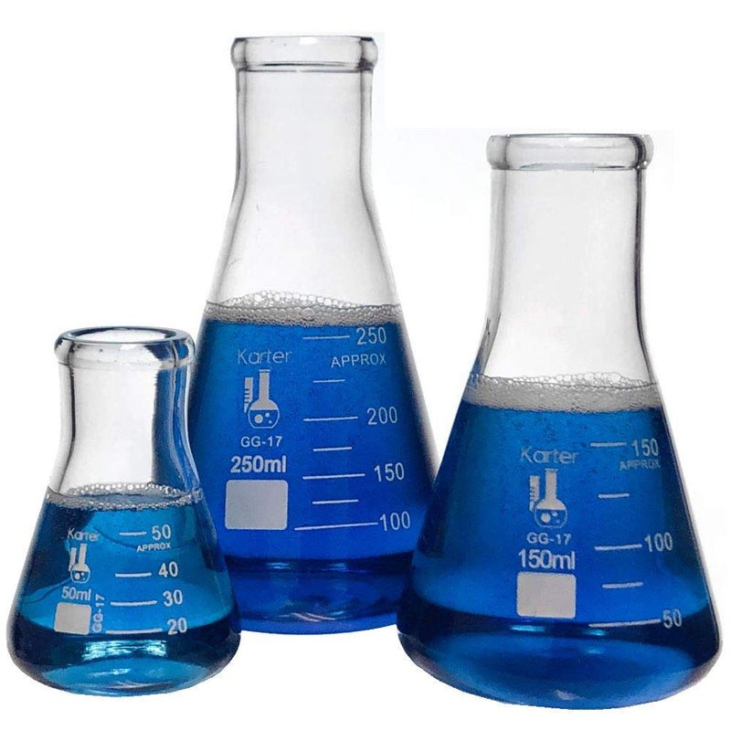 Karter Scientific Glass Erlenmeyer Flask Set - 3 Sizes - 50, 150 and 250ml, Karter Scientific - Image 2