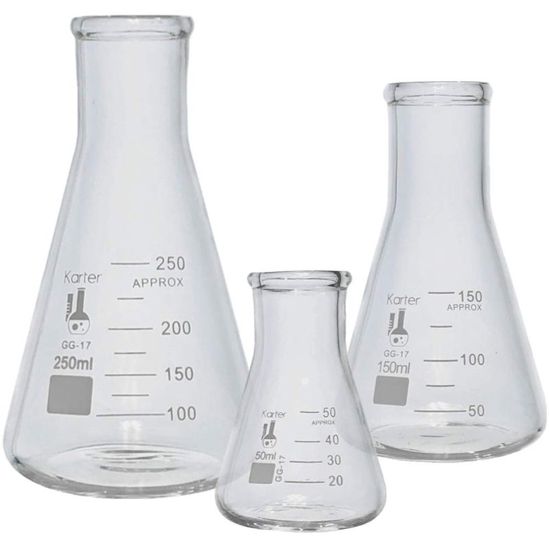 Karter Scientific Glass Erlenmeyer Flask Set - 3 Sizes - 50, 150 and 250ml, Karter Scientific - Image 3