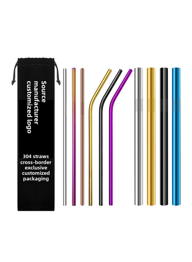 304 Stainless Steel Straw Metal Titanium Plated Milk Tea Telescopic Straw Special Straw Set-Color:6*265mm Elbow-Specifications:Colorful  - Image 1