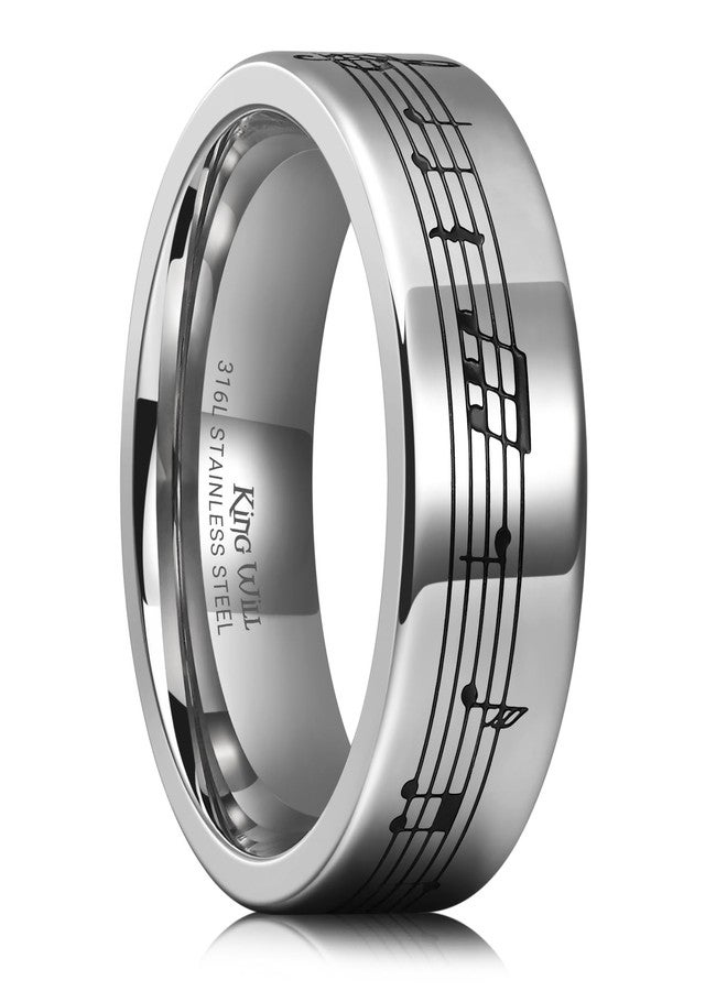 King Will Stainless Steel Wedding Band for Men, 8mm Men Wedding Ring Polished with Etched Music Staff Pattern, Black and Steel Wedding Band Comfort Fit for Everyday Wear with Size 12 - Image 1