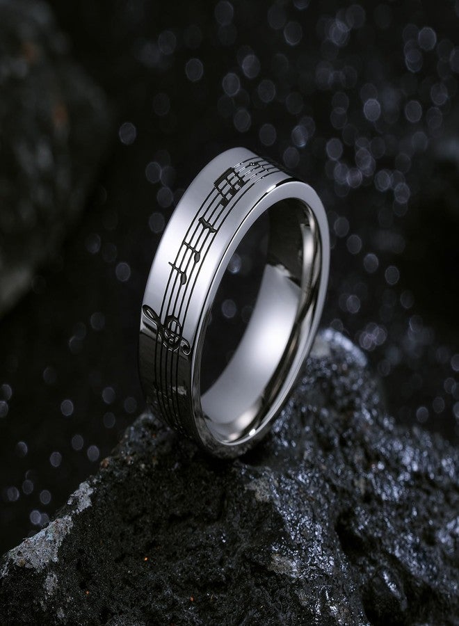 King Will Stainless Steel Wedding Band for Men, 8mm Men Wedding Ring Polished with Etched Music Staff Pattern, Black and Steel Wedding Band Comfort Fit for Everyday Wear with Size 12 - Image 3
