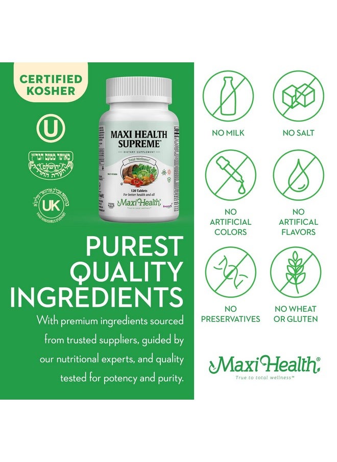 Maxi Health - Supreme High Potency Multivitamin  Mineral Supplement 120 Tablets Kosher - Image 1