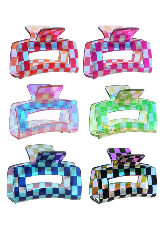 baotongle 6pcs Checkered Hair Claw Clips for Thin Thick Hair Checkered Hair Clips Acrylic Small Claw Clip with Strong Hold for Women Girls Long Short Hair(4.1x2.1'', Multicolor) - Image 1