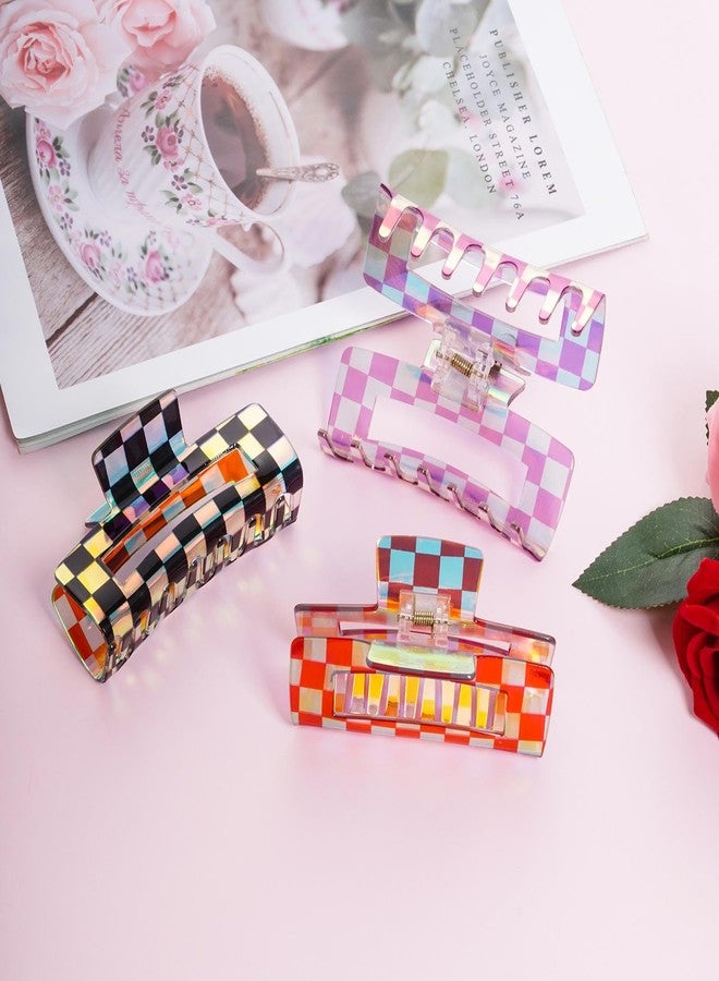 baotongle 6pcs Checkered Hair Claw Clips for Thin Thick Hair Checkered Hair Clips Acrylic Small Claw Clip with Strong Hold for Women Girls Long Short Hair(4.1x2.1'', Multicolor) - Image 4