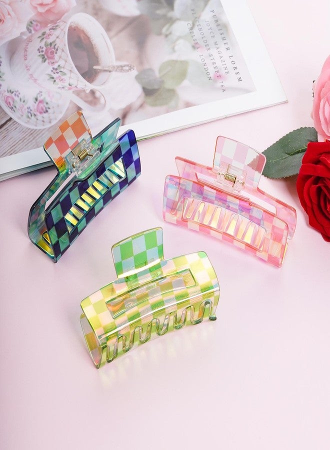 baotongle 6pcs Checkered Hair Claw Clips for Thin Thick Hair Checkered Hair Clips Acrylic Small Claw Clip with Strong Hold for Women Girls Long Short Hair(4.1x2.1'', Multicolor) - Image 5