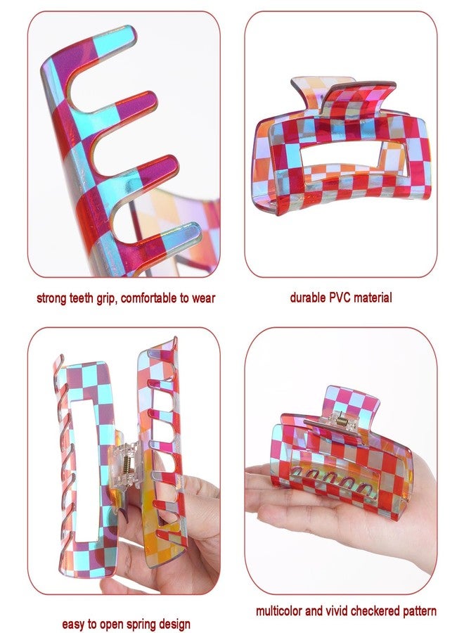 baotongle 6pcs Checkered Hair Claw Clips for Thin Thick Hair Checkered Hair Clips Acrylic Small Claw Clip with Strong Hold for Women Girls Long Short Hair(4.1x2.1'', Multicolor) - Image 3