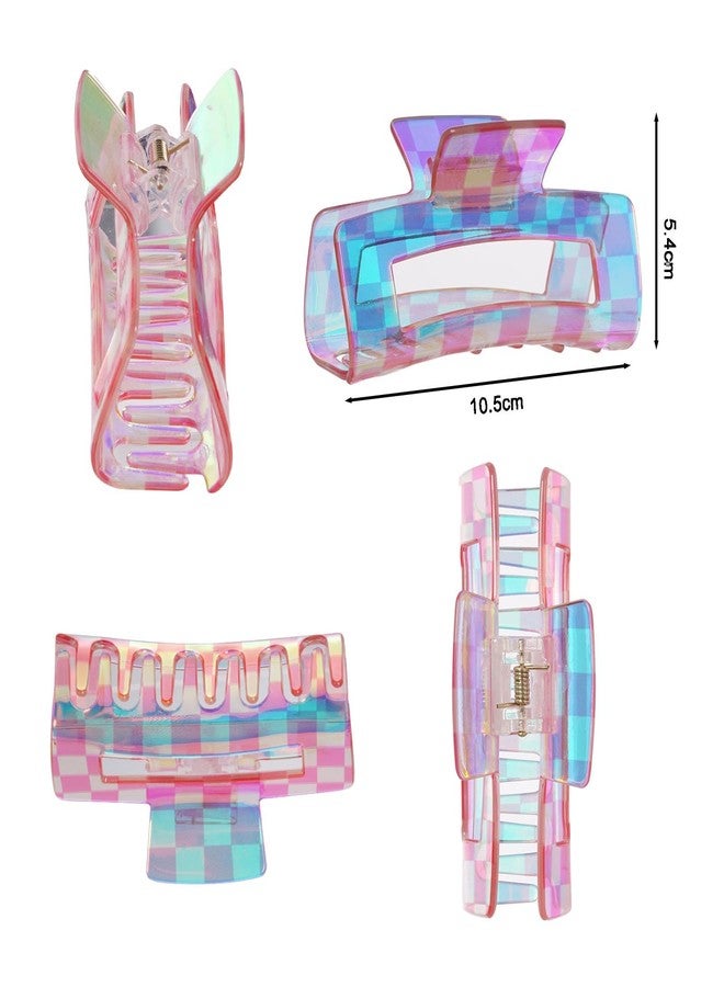 baotongle 6pcs Checkered Hair Claw Clips for Thin Thick Hair Checkered Hair Clips Acrylic Small Claw Clip with Strong Hold for Women Girls Long Short Hair(4.1x2.1'', Multicolor) - Image 2