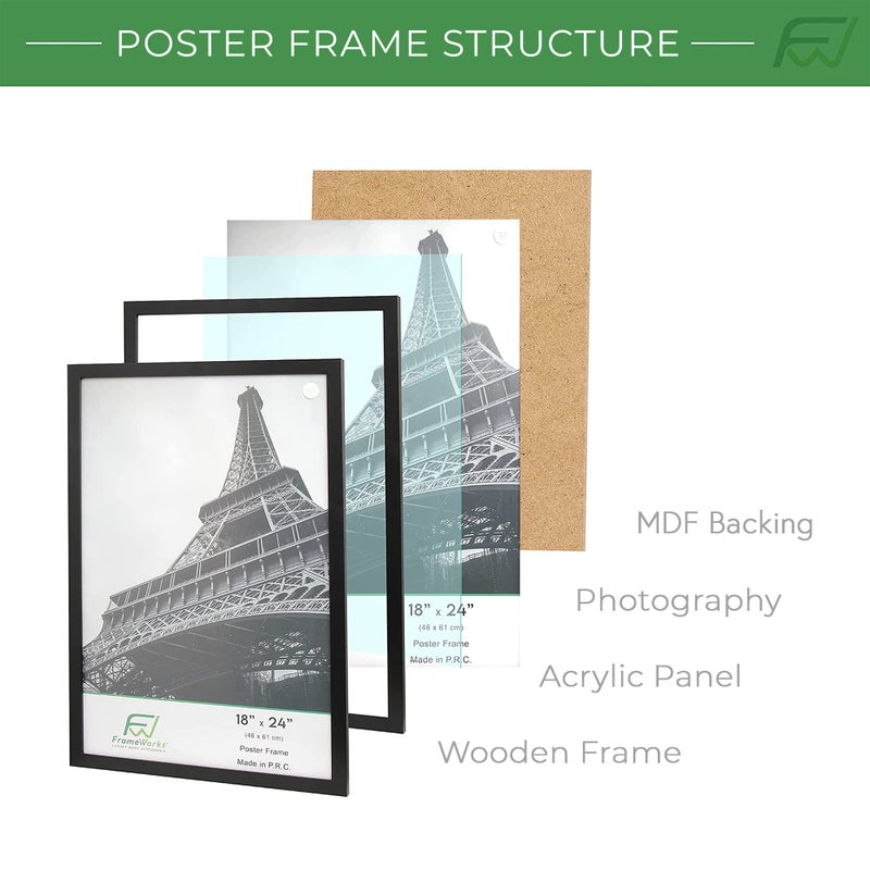 Frameworks 8 × 12 2 عبوة إطار ملصق خشبي الأسود ذو الحمل الأسود مع الحواف الكلاسيكية - Image 4