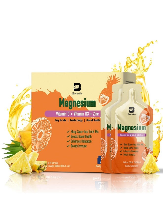 B BEWORTHS Magnesium Citrate Liquid Supplement, with Bromelain, Vitamin C, D3, B6, Zinc, High Absorption Magnesium Citrate Oral Solution, Magnesium for Constipation, Zzz & Energy, Pineapple, 10 Fl Oz - Image 1