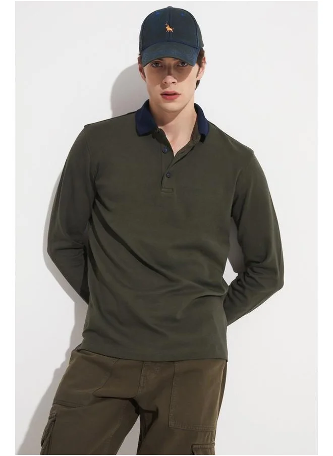 جون June Exclusive Men Slim Fit Long Sleeve T-Shirt Khaki