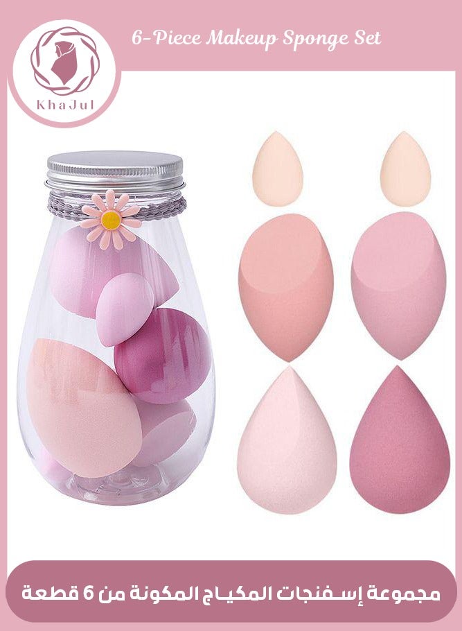 KHAJUL 6-Piece Makeup Sponge Set with Daisy Hairband - Multicolor Soft Mini Makeup Sponges, Powder Puffs Long-Lasting Beauty Sponges Wet and Dry for Women (Pink) - Image 1