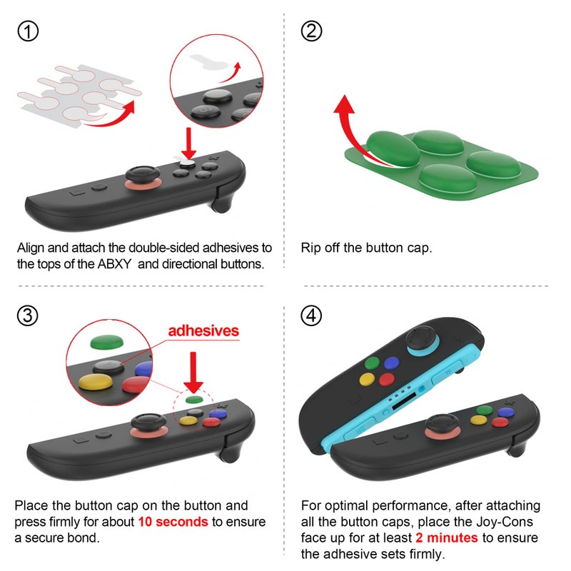 PlayVital Button Caps + Thumb Grip Set for Nintendo Switch 2, 8 Silicone Colorful ABXY Directional Button Covers & 4 Joystick Caps for Joycon - Black & New Hop Gray & Blue & Orange - Image 4