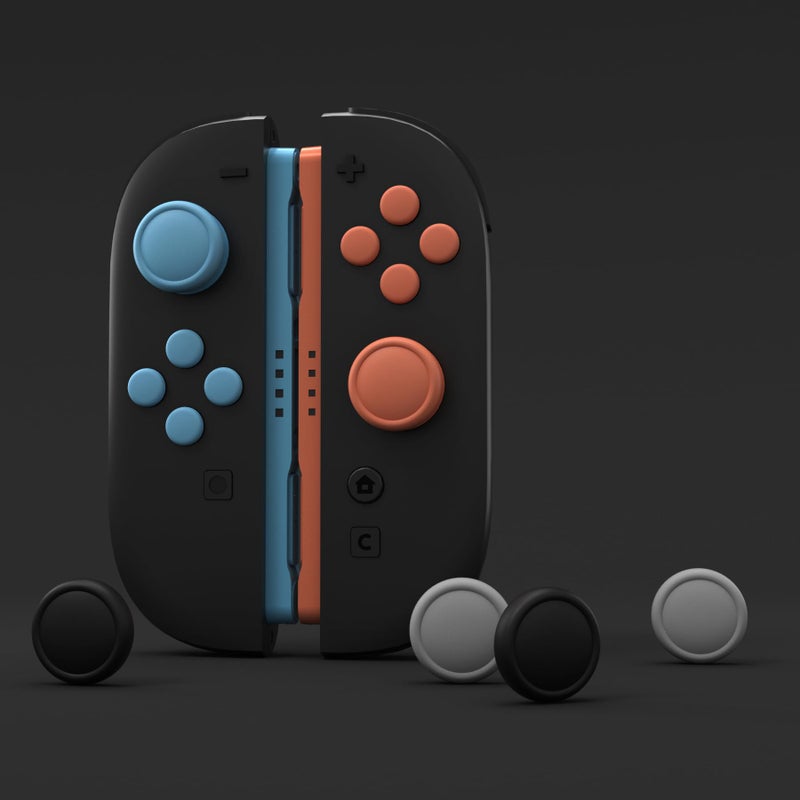PlayVital Button Caps + Thumb Grip Set for Nintendo Switch 2, 8 Silicone Colorful ABXY Directional Button Covers & 4 Joystick Caps for Joycon - Black & New Hop Gray & Blue & Orange - Image 2
