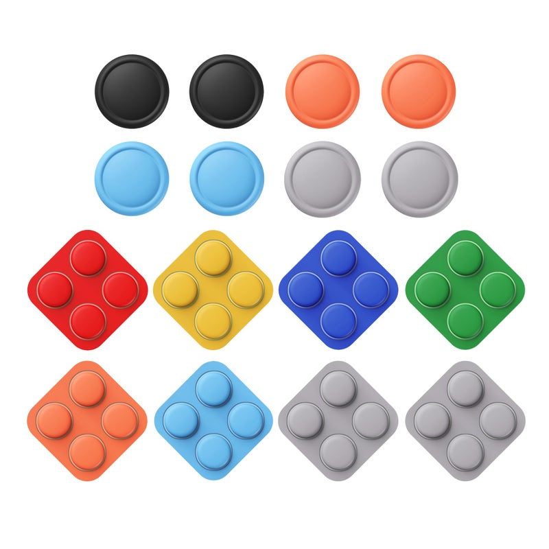 PlayVital Button Caps + Thumb Grip Set for Nintendo Switch 2, 8 Silicone Colorful ABXY Directional Button Covers & 4 Joystick Caps for Joycon - Black & New Hop Gray & Blue & Orange - Image 1