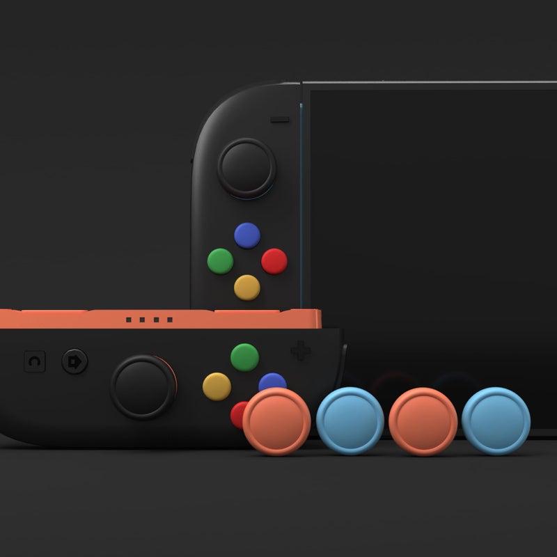 PlayVital Button Caps + Thumb Grip Set for Nintendo Switch 2, 8 Silicone Colorful ABXY Directional Button Covers & 4 Joystick Caps for Joycon - Black & New Hop Gray & Blue & Orange - Image 3