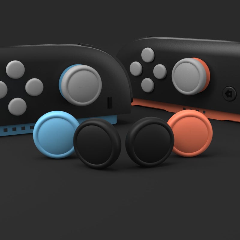 PlayVital Button Caps + Thumb Grip Set for Nintendo Switch 2, 8 Silicone Colorful ABXY Directional Button Covers & 4 Joystick Caps for Joycon - Black & New Hop Gray & Blue & Orange - Image 5