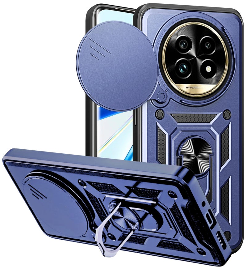 SPAZY CASE® Realme 13 Pro 5G / 13 Pro Plus 5G Back Cover | Heavy Duty Hybrid Case with 360 Degree Rotating Finger Ring Holder + Slider Shutter Camera Protection Case - Blue - Image 1