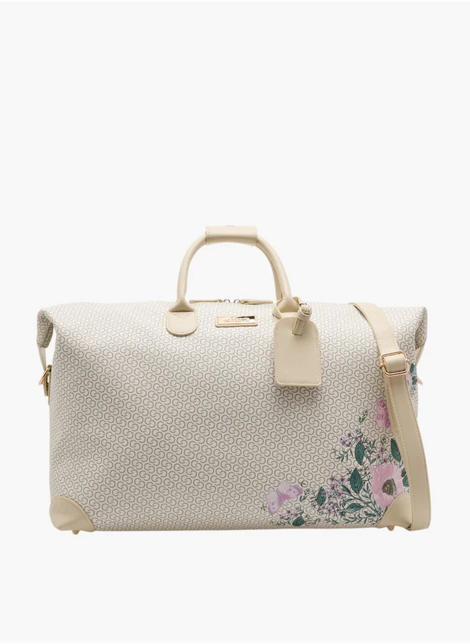 Celeste Celeste Monogram Print Duffle Bag with Double Handles and Zip Closure