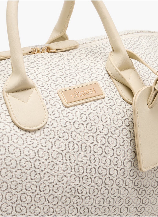Celeste Celeste Monogram Print Duffle Bag with Double Handles and Zip Closure  - Image 4