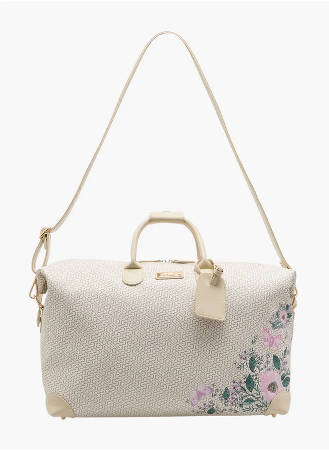 Celeste Celeste Monogram Print Duffle Bag with Double Handles and Zip Closure