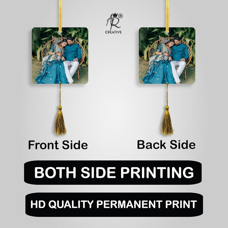 AR Creative Personalized Photo & Message Printed Car Rear Mirror Hanging - Car Hanging for Decoration, MDF Wooden Art, Car Accessories, Wood Hanger (3 inch x 3 inch) CHB00116. - Image 5