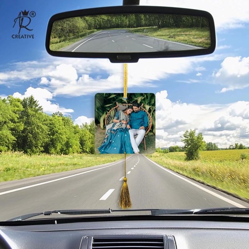 AR Creative Personalized Photo & Message Printed Car Rear Mirror Hanging - Car Hanging for Decoration, MDF Wooden Art, Car Accessories, Wood Hanger (3 inch x 3 inch) CHB00116. - Image 2