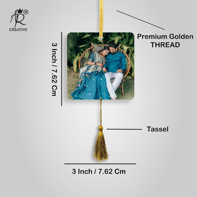 AR Creative Personalized Photo & Message Printed Car Rear Mirror Hanging - Car Hanging for Decoration, MDF Wooden Art, Car Accessories, Wood Hanger (3 inch x 3 inch) CHB00116. - Image 4