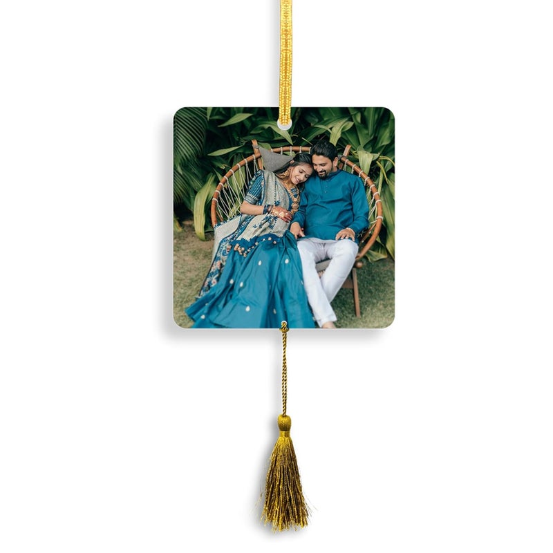 AR Creative Personalized Photo & Message Printed Car Rear Mirror Hanging - Car Hanging for Decoration, MDF Wooden Art, Car Accessories, Wood Hanger (3 inch x 3 inch) CHB00116. - Image 1