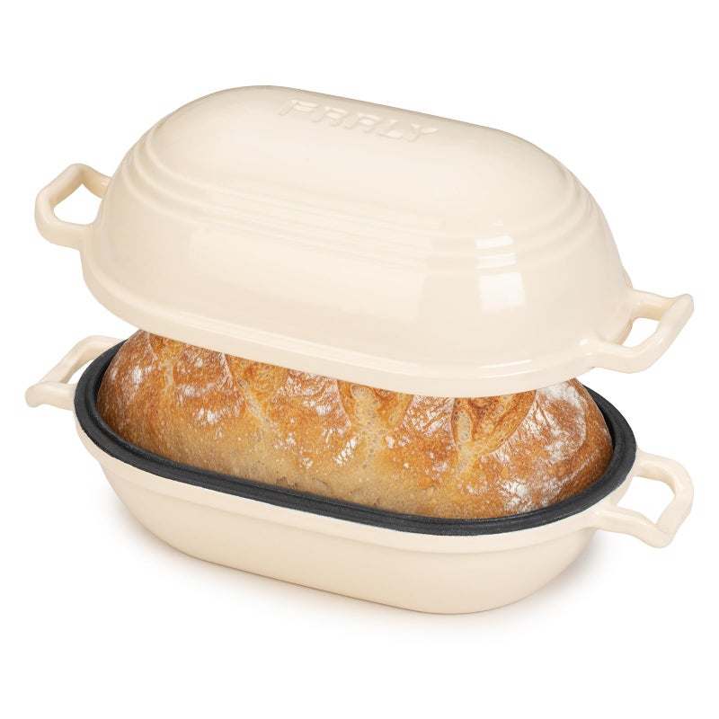 FRRLY Enameled Cast Iron Dutch Oven for Sourdough Bread Baking,9 x 5-4/5 Inch Oval Cast Iron Bread Pan with Lid,Dutch Oven for Homemade Sourdough Baking,2.8QT Meatloaf Pan,Oven Safe - Image 1
