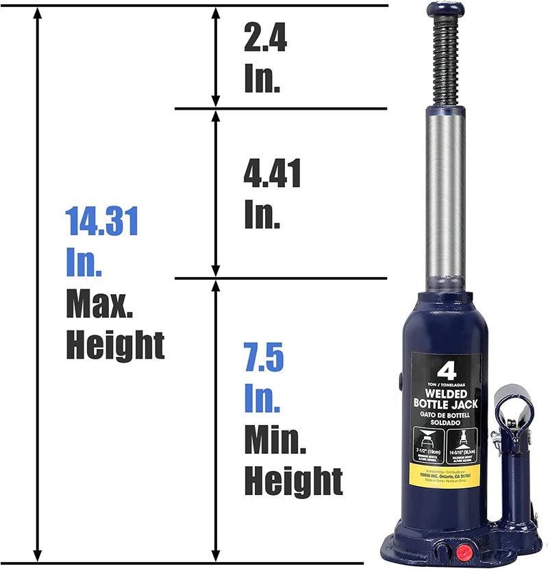 BIG RED 4 Ton (8,000 LBs) Torin Welded Hydraulic Car Bottle Jack for Auto Repair and House Lift, Blue, AT90403UR - Image 2