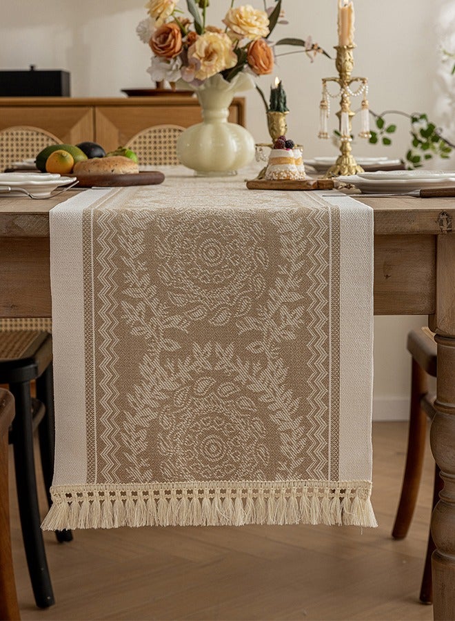 Cynthia 72 Inch Waterproof Cotton Linen Brown Table Runner Linen With Tassel Nordic Style Simple Garland Pattern Suitable for Wedding, Bridal Shower Party, Family Party, Kitchen, Table Decoration  - Image 3
