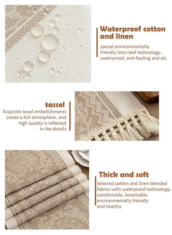 Cynthia 72 Inch Waterproof Cotton Linen Brown Table Runner Linen With Tassel Nordic Style Simple Garland Pattern Suitable for Wedding, Bridal Shower Party, Family Party, Kitchen, Table Decoration  - Image 2