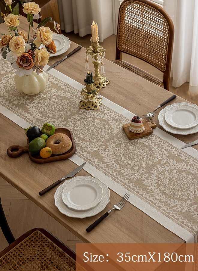 Cynthia 72 Inch Waterproof Cotton Linen Brown Table Runner Linen With Tassel Nordic Style Simple Garland Pattern Suitable for Wedding, Bridal Shower Party, Family Party, Kitchen, Table Decoration  - Image 4