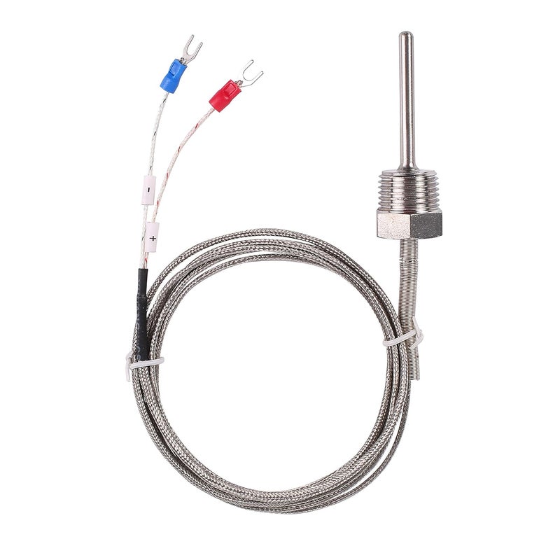 Jaybva Waterproof K Type Thermocouple - Grounded Temperature Sensor Probe for PID Temperature Controller Two Wire Stainless Steel NPT 1/2" inch Pipe Thread 0~500℃ with 2m Shield Wire - Image 1